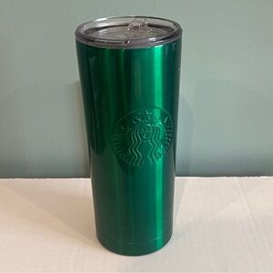 Starbucks Cup 2022 Green Holiday 19.8 oz Stainless Steel Metal Tumbler Clear Lid